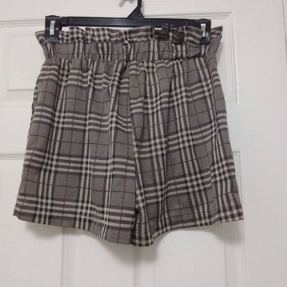 Plaid Shorts Size Large Paperbag Waist Front Pockets Transitional - Picture 6 of 8